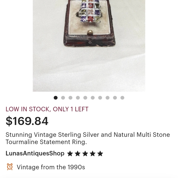 Vintage Sterling Silver & Natural Multi Stone Tourmaline Statement Ring S-8 - Picture 7 of 7